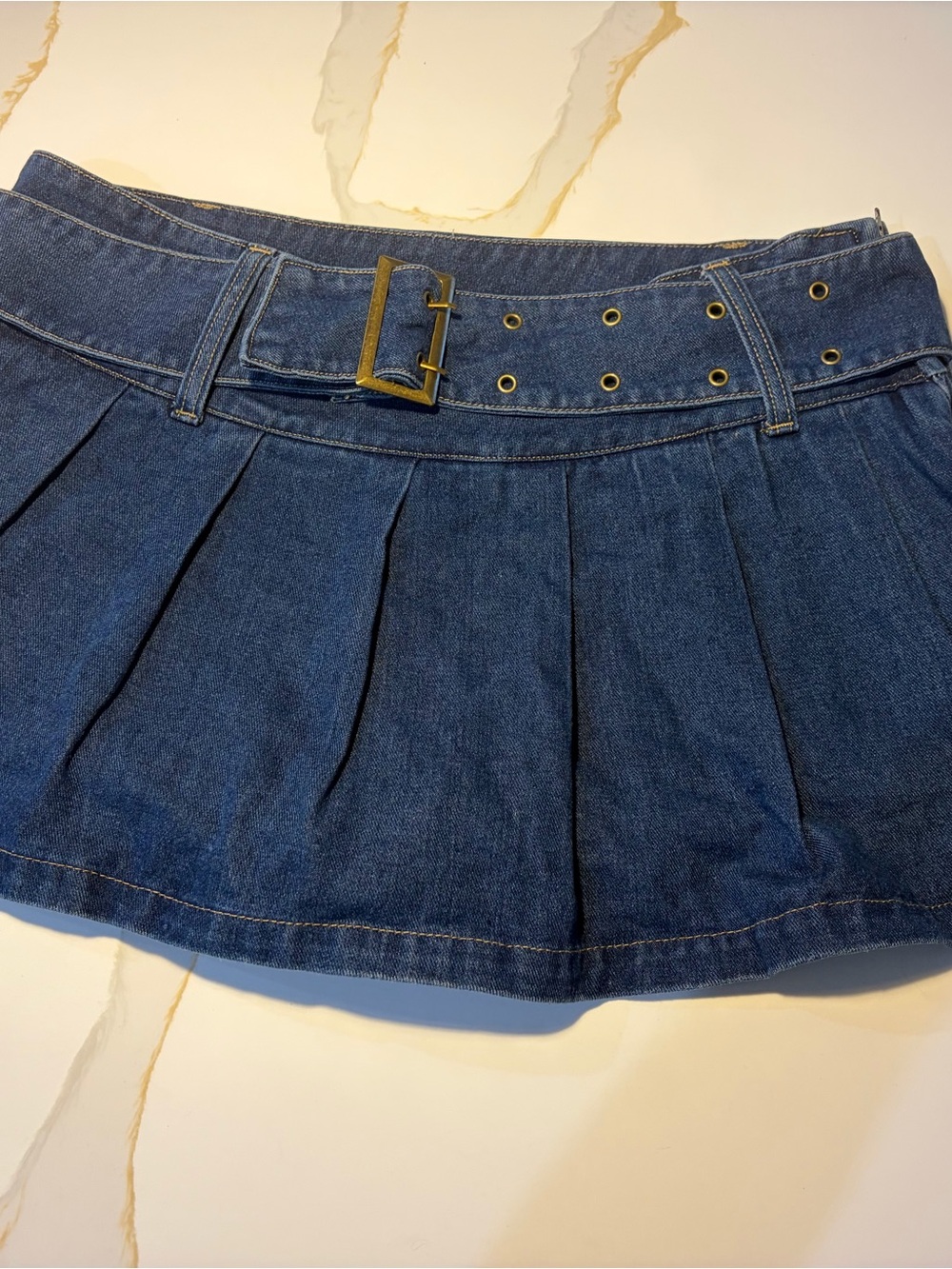 Charlotte Russe Dark Blue Pleated Denim Mini Skirt with Belt